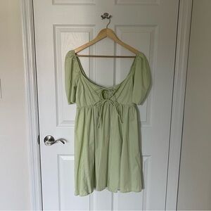 Abercrombie & Fitch Tie-Front Puff-Sleeve Babydoll Mini Dress